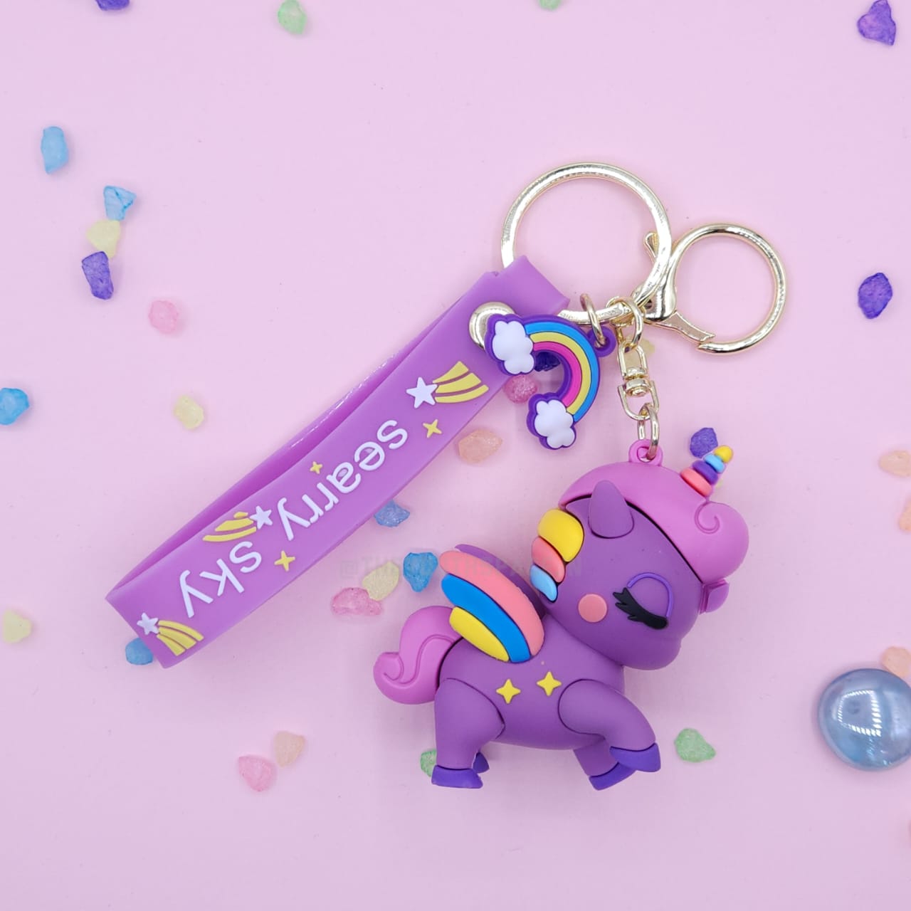 Colourful unicorn silicone keychain