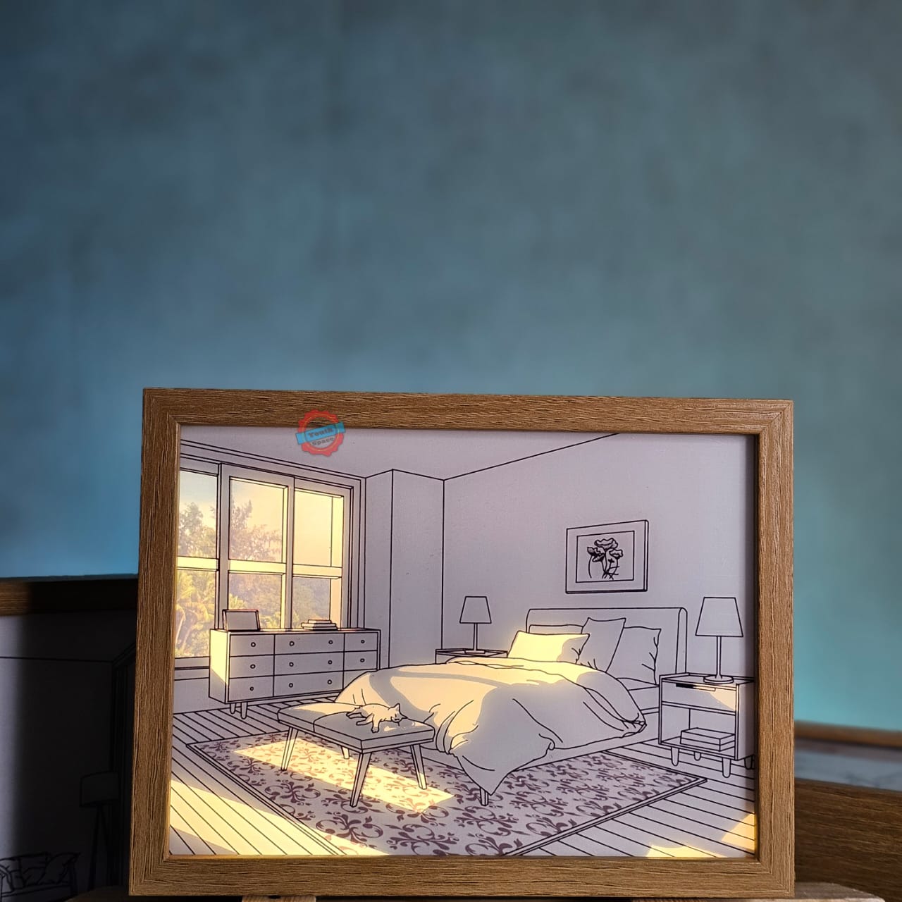 The cat in the bedroom Shadow Artistic Light Frame
