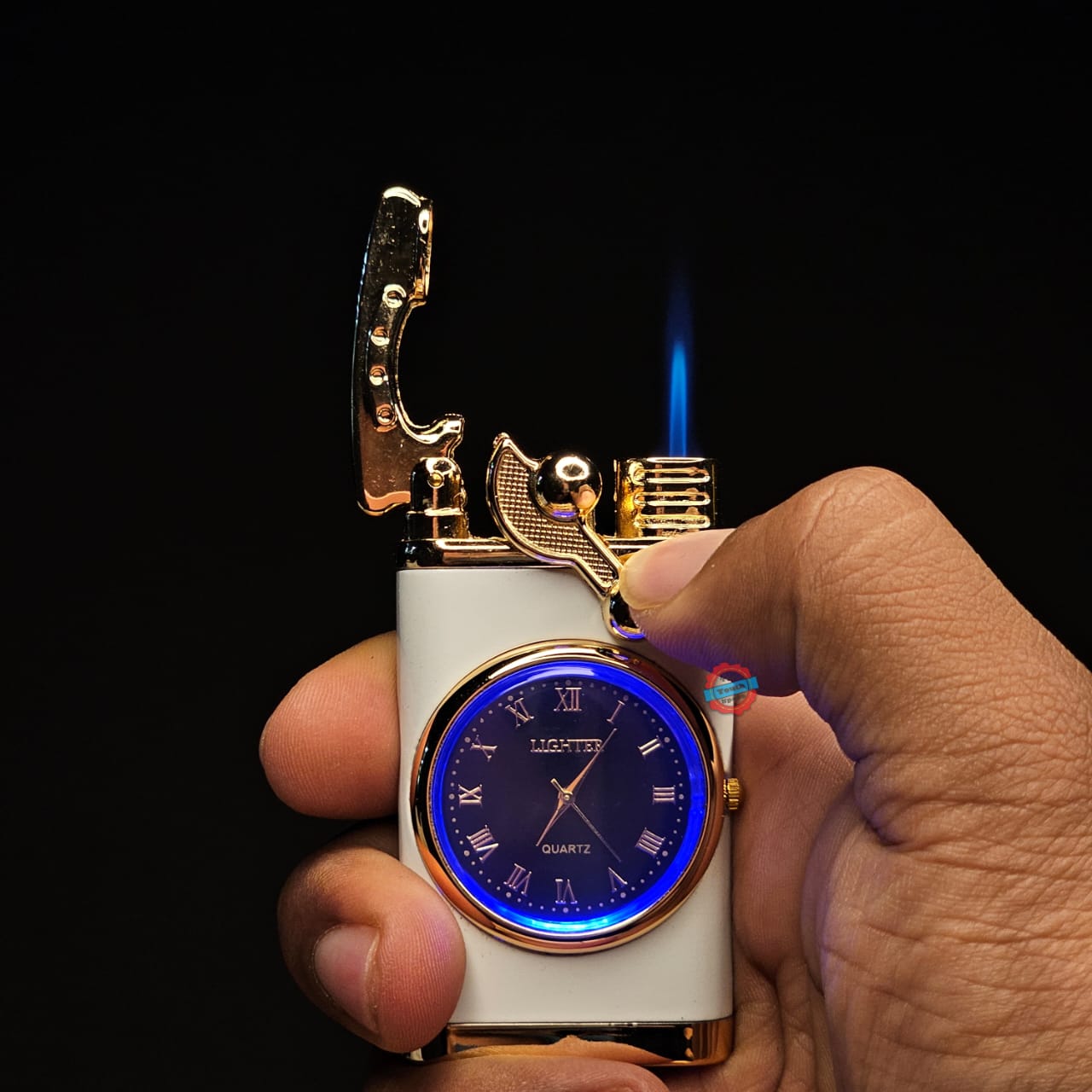 Jet Ignition Clock Lighter (Metallic, Color : White)
