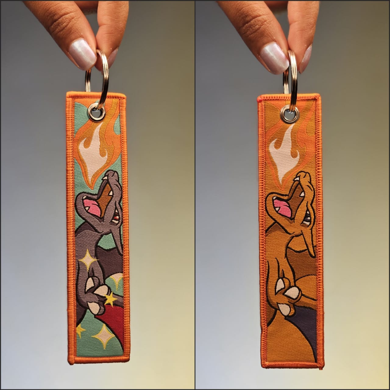 Charizard × Mega Charizard Flip Side Embroidered Keychain (15 cm)