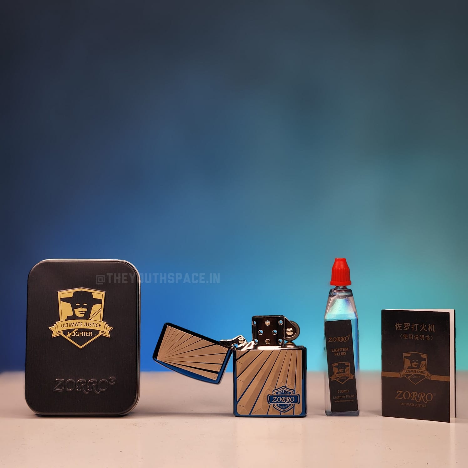 ZORRO ULTIMATE JUSTICE BRASS METALLIC BLUE COLOR LIGHTER 21HK