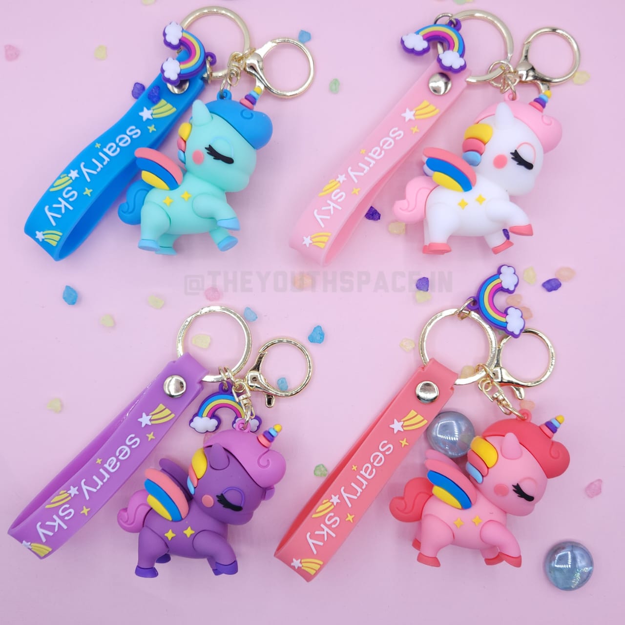 Colourful unicorn silicone keychain